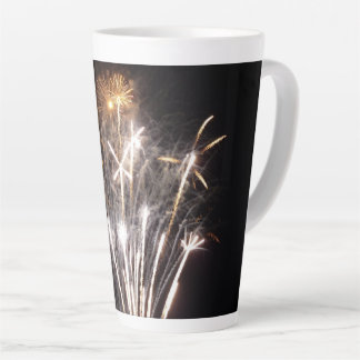 White and Gold Fireworks II Patriotic Celebration Latte Mug