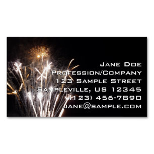 White and Gold Fireworks II Patriotic Celebration Magnetic Business Card