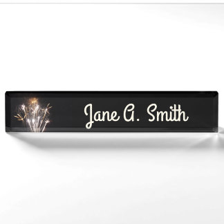 White and Gold Fireworks II Patriotic Celebration Nameplate