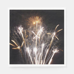 White and Gold Fireworks II Patriotic Celebration Napkin