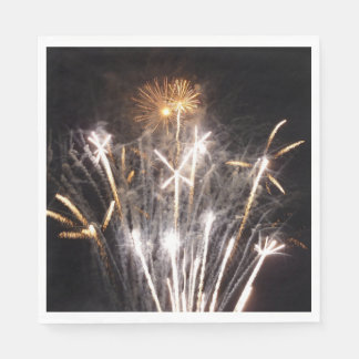 White and Gold Fireworks II Patriotic Celebration Napkin
