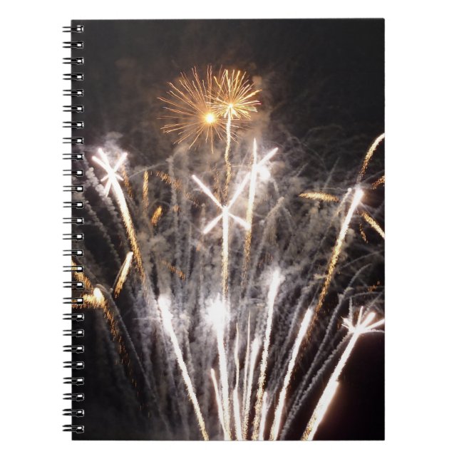 White and Gold Fireworks II Patriotic Celebration Notebook (Front)