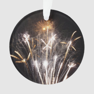 White and Gold Fireworks II Patriotic Celebration Ornament