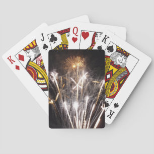 White and Gold Fireworks II Patriotic Celebration Playing Cards