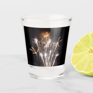 White and Gold Fireworks II Patriotic Celebration Shot Glass