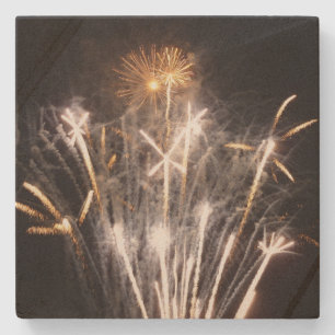 White and Gold Fireworks II Patriotic Celebration Stone Coaster