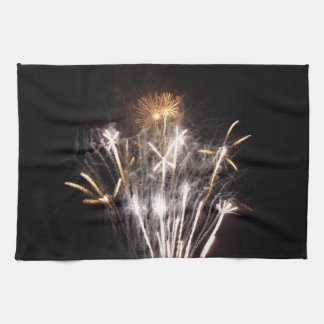 White and Gold Fireworks II Patriotic Celebration Tea Towel