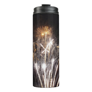 White and Gold Fireworks II Patriotic Celebration Thermal Tumbler