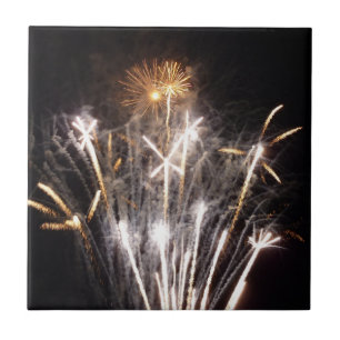 White and Gold Fireworks II Patriotic Celebration Tile