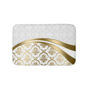 White And Gold Floral Damasks 2 Bath Mat
