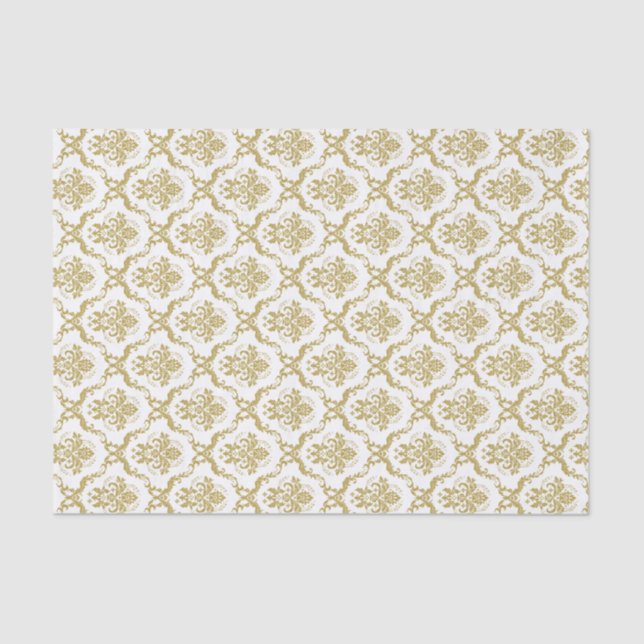 White And Gold Floral Damasks Lace Pattern Tissue Paper (Front)