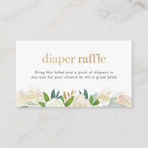 White and gold floral Diaper Raffle ticket Enclosure Card
