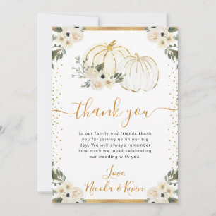 White and Gold Floral Pumpkins Fall Wedding Thank You Card