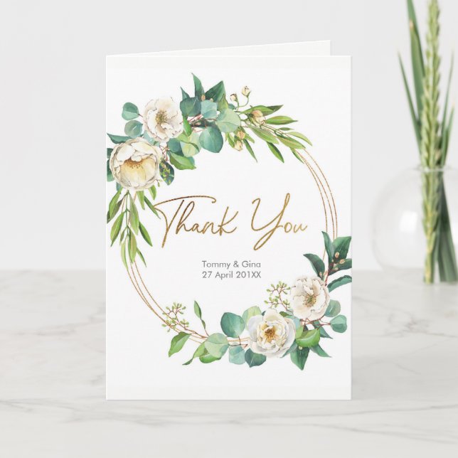 White and Gold floral Thank you card (Front)