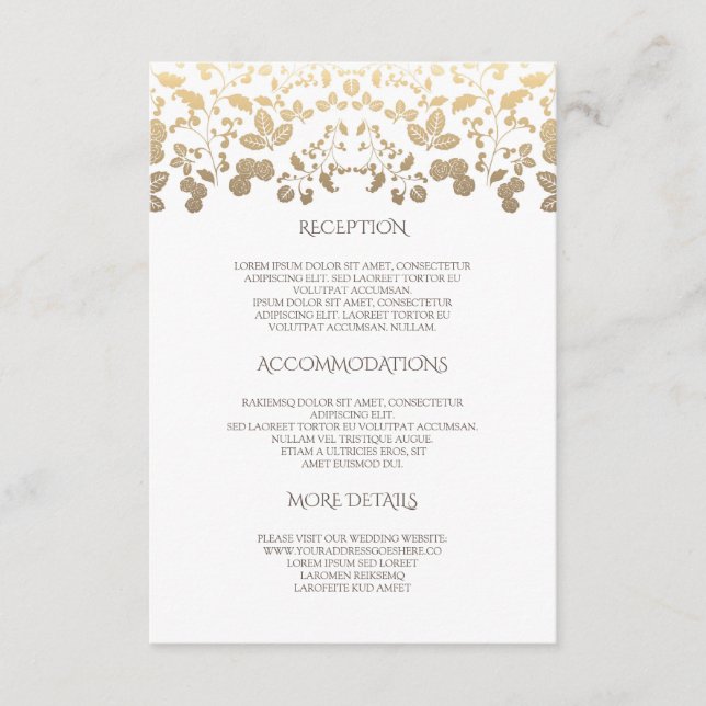 White and Gold Floral Wedding Details- Information Enclosure Card (Front)