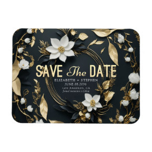 White and Gold Floral Wreath Wedding Save The Date Magnet