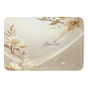 White and Gold Flowers Bath Mat