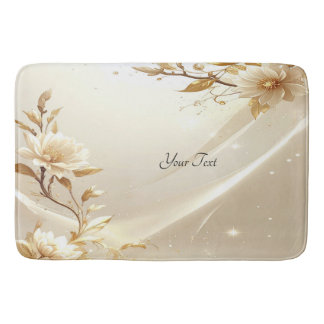 White and Gold Flowers Bath Mat