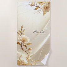 White and Gold Flowers Beach Towel