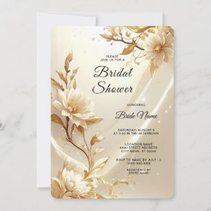 White and Gold Flowers Bridal Shower Invitation