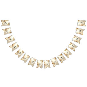 White and Gold Flowers Bunting Flag
