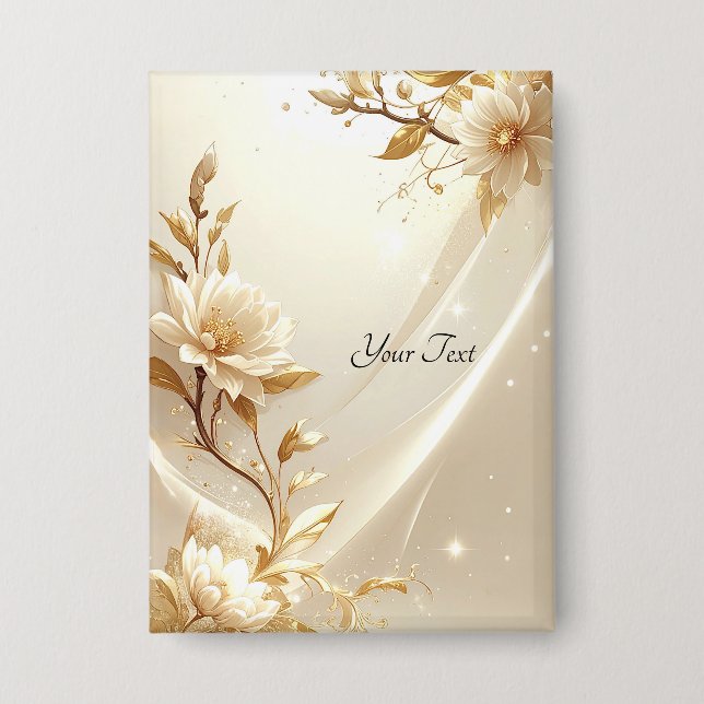 White and Gold Flowers Button (Front)