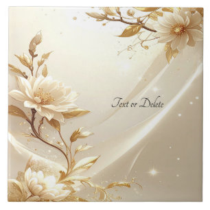 White and Gold Flowers Ceramic Tile