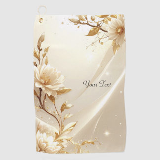 White and Gold Flowers Golf Towel