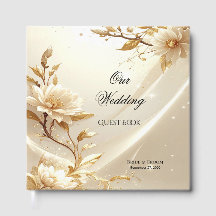 White and Gold Flowers Guest Book
