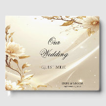White and Gold Flowers Guest Book
