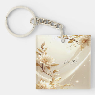 White and Gold Flowers Keychain