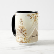 White and Gold Flowers Mug