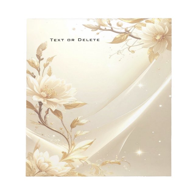 White and Gold Flowers Notepad (Front)