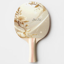White and Gold Flowers Ping Pong Paddle