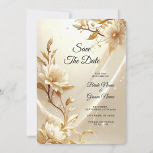 White and Gold Flowers Save The Date