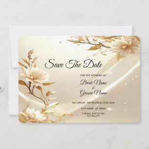 White and Gold Flowers Save The Date