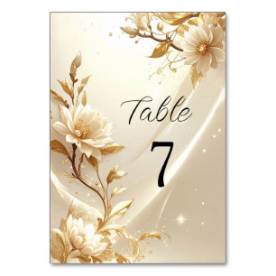 White and Gold Flowers Table Number