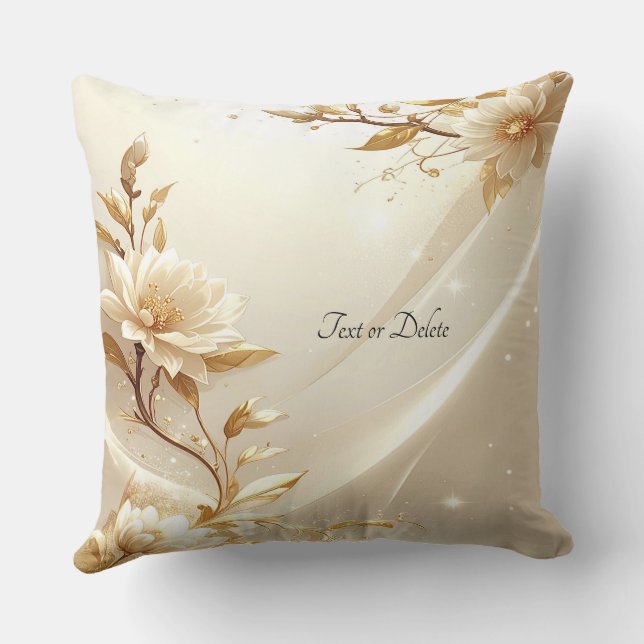 White and Gold Flowers Throw Pillow (Back)