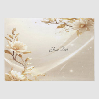 White and Gold Flowers Tissue Paper