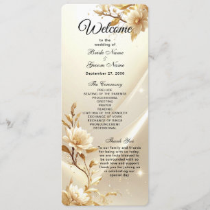White and Gold Flowers Wedding  Program Programme