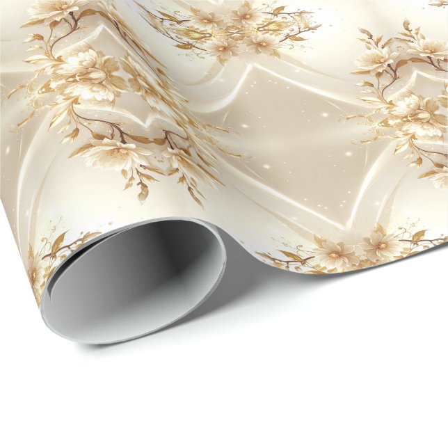 White and Gold Flowers Wrapping Paper (Roll Corner)