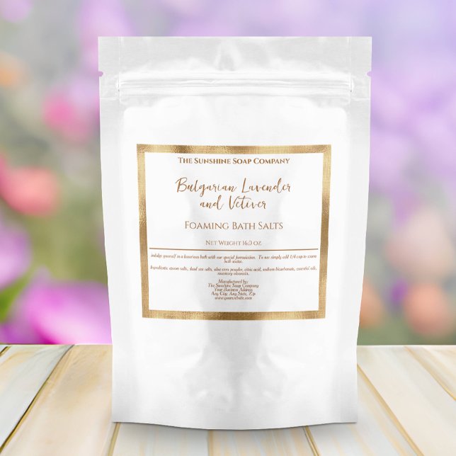 White and Gold Foil Bath Salts Pouch Label (Creator Uploaded)