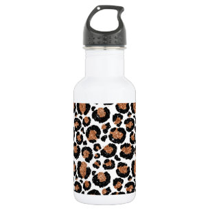 White and Gold Foil Cheetah - Leopard Pattern 532 Ml Water Bottle