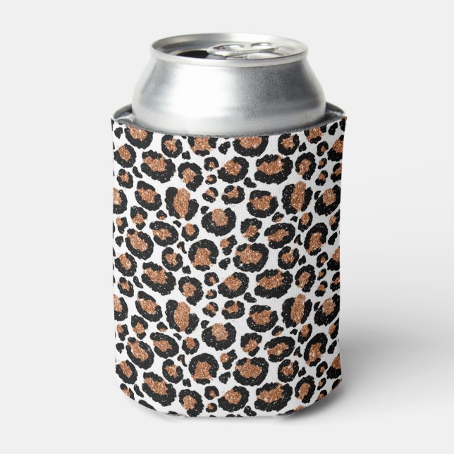 White and Gold Foil Cheetah - Leopard Pattern Can Cooler (Can Front)