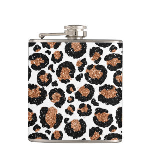 White and Gold Foil Cheetah - Leopard Pattern Hip Flask