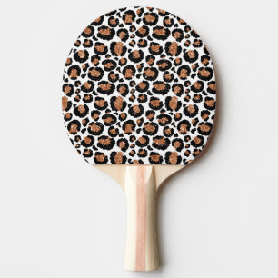 White and Gold Foil Cheetah - Leopard Pattern Ping Pong Paddle