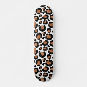 White and Gold Foil Cheetah - Leopard Pattern Skateboard