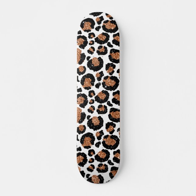 White and Gold Foil Cheetah - Leopard Pattern Skateboard (Front)