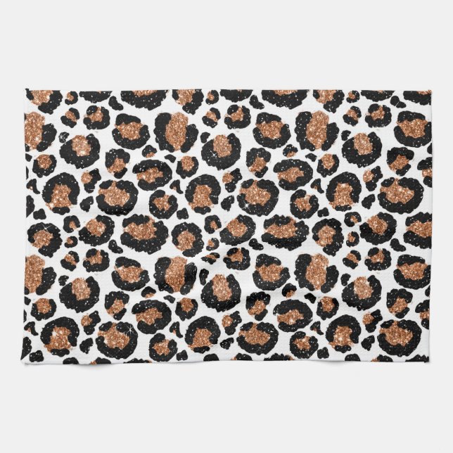 White and Gold Foil Cheetah - Leopard Pattern Tea Towel (Horizontal)