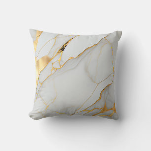 White and Gold Foil Marble Agate Cushion